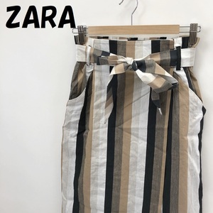 【人気】ZARA/ザラ 巻きスカート 膝丈 総柄 ストライプ ボーダー ウエストゴム マルチカラー サイズXS レディース/S2217