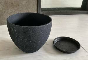 [ new goods unused ] plant pot planter black color round shape concrete manner saucer attaching 