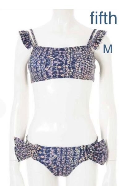 fifth フリルショルダーフラワービキニ 水着 ネイビー 花柄 M L