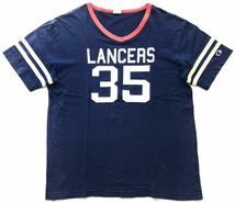 大きいサイズ 80s 復刻 チャンピオン LANCERS 35 Tシャツ　　Vネック Champion プリントタグ 80年代 ヴィンテージ復刻 柳5670_画像1