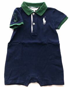 ラルフローレン キッズ80 ロンパース 鹿の子 ポロシャツ 子供服　　Ralph Lauren ロゴボタン ワンポイント 袖ナンバリング 柳5667