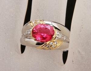 { pawnshop exhibition }Pt900/K18* natural pink tourmaline te The Yinling g*k-4449