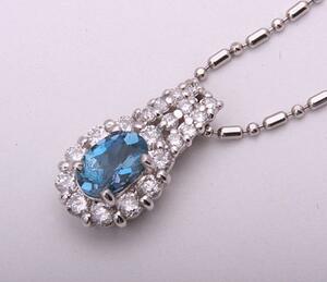 { pawnshop exhibition }Pt850/900* natural tanzanite 0.35ct+ diamond necklace *C-4206