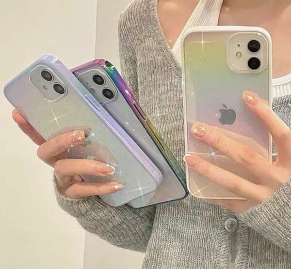 ☆オーロラケース☆ iPhone13proケース　透明　紫
