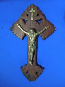 アンティーク* 十字架 タペストリ / クロス 木製 壁飾り / 壁掛け *キリストINRIオブジェジーザス