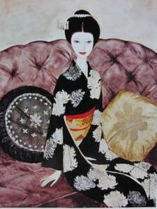  height .. one, black . long-sleeved kimono, rare large size book of paintings in print ., high class frame attaching,salt