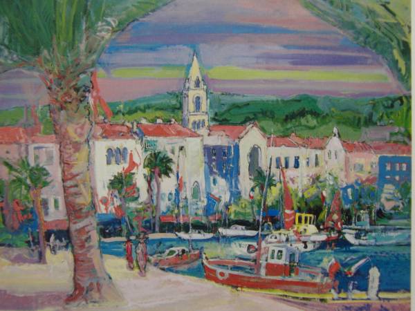 Dr. Ohmae, [Puerto de principios de primavera en la Costa Azul (sur de Francia)], pinturas raras de libros de arte, Artículo nuevo de lujo y enmarcado., Buen estado, envío gratis, cuadro, pintura al óleo, Naturaleza, Pintura de paisaje