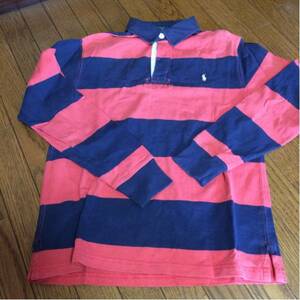  Ralph Lauren border Rugger shirt 150cm red × navy blue domestic regular goods 