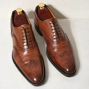 【極上品/送料無料◎】Santoni サントーニ ファットアマーノ UK6.5 25.5cm相当 ブラウンパティーヌ ウイングチップ ビジネスシューズ 革靴