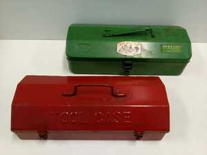金属製 赤 / 緑 ツールボックス ツールケース 工具箱 TOOL CASE / TOOL BOX 道具箱 作業箱 アウトドア 昭和レトロ 山型 鉄製 雑貨 中古