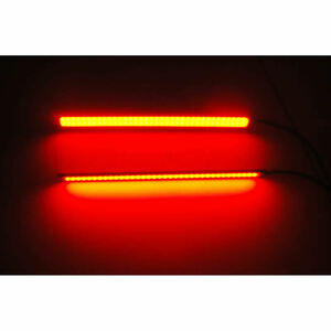 【送料一律94円】 COB LEDデイライト レッド 2本セット 防水 発光力が強い バーライト ブラックフレーム 赤