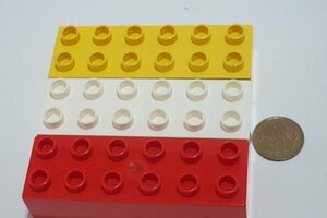 #0906 Lego Duplo блок 2×6pochi красный, желтый цвет, белый # детали 