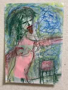 Art hand Auction Artist Hiro C Time's up, Artwork, Painting, Pastel drawing, Crayon drawing