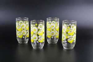当時物 檸檬 レモン柄 コップ 4個セット グラス ガラス 東洋ガラス toyo glass/アデリア 佐々木 昭和レトロポップ フルーツ タンブラー