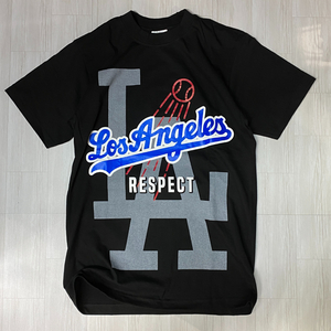 LA発【XL】 ロサンゼルス LosAngels 半袖 グラフィック 半袖 Tシャツ 黒 RESPECT リスペクト 西海岸 ウェストコースト HIPHOP ストリート