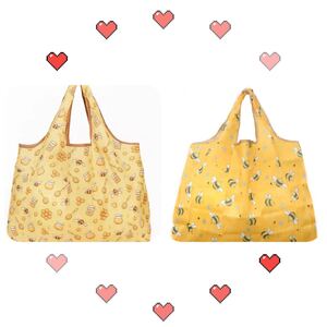 大きめのエコバッグ 綺麗 折りたたみ エコバック みつばち柄 2個セット yellow