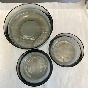 昭和レトロ ガラスの器 3点セット グレー ガラス食器 レトロガラス レトロ レトロ雑貨