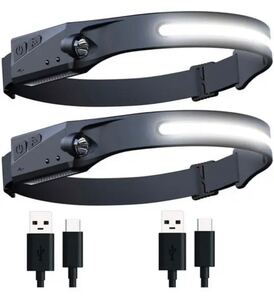 2個 ヘッドライト 充電式 USB LEDデュアル光源 ヘッドランプ 5種点灯