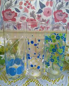 未使用☆アデリア レトロ ポップ ゾンビグラス 3個セット 石塚硝子 コリンズ カクテル グラス デッドストック ビンテージ ガラス コップ
