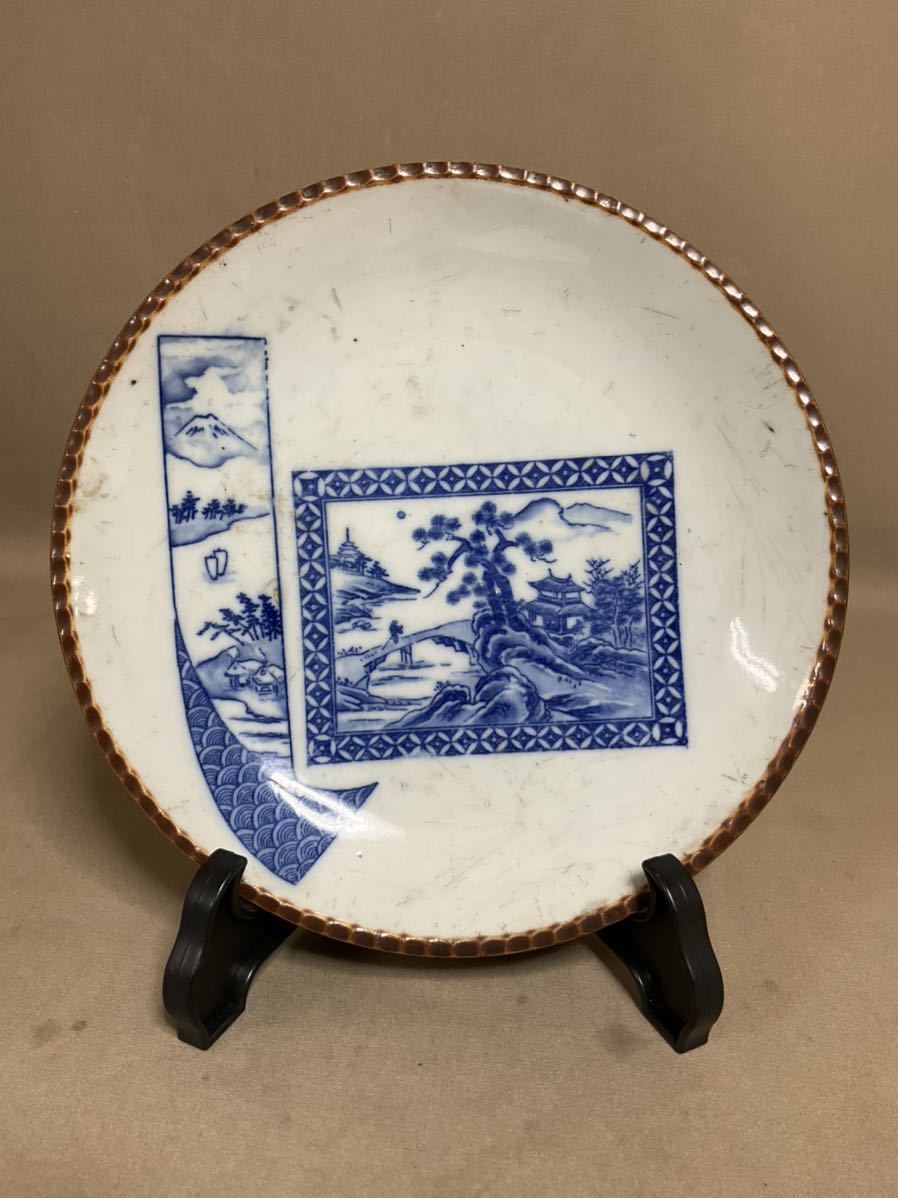 伊万里焼 染付 印判画 人名 窓画 火鉢 古玩 骨董-