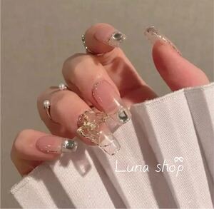 ワンホンネイルチップ 蝶々 バタフライ ラメ ピンク ストーン 囲いラメ ビジュー かわいい きれいめ