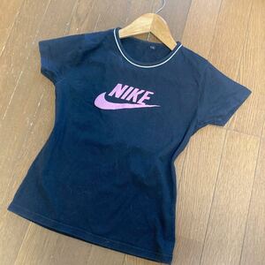 NIKE ナイキ 半袖Tシャツ ロゴプリント ラメ ピンクロゴ サイズL 黒 トップスレディース 婦人服 スポーツウエア カジュアル