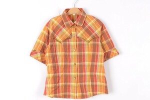 エル プチ 半袖チェックシャツ レギュラーカラー ビジュー装飾 女の子用 160サイズ オレンジ キッズ 子供服 ELLE PETITE