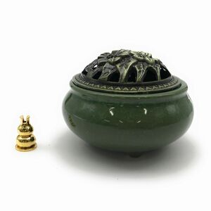  censer antique modern manner crack pattern ceramics made cover fragrance establish attaching ( dark green )