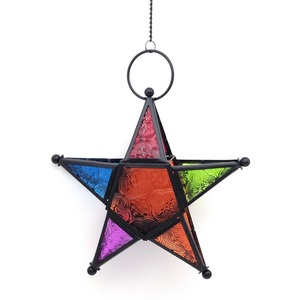  candle holder glass. . star .. type hanging lowering chain attaching ( colorful )