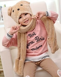  gloves hat muffler bear Chan child Junior ( light brown )