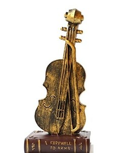 置物 洋書と楽器 アンティーク風 レトロ雑貨 バイオリン (ゴールド×ボルドー)