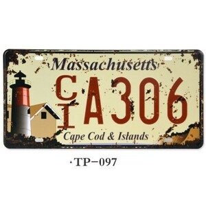 ナンバープレート レトロ インテリア (Massachusetts CIA 306)