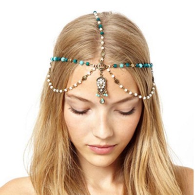 Accessoires pour cheveux, chaîne en forme de perle avec bijoux (blanc x bleu), Fait main, Accessoires (pour femmes), accessoires pour cheveux