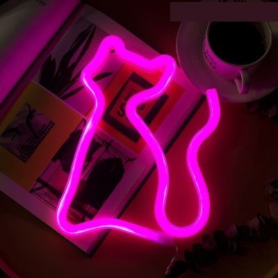 Lampe LED murale silhouette chat, Alimentation 2 voies, USB, compatible avec batterie (rose), Articles faits à la main, intérieur, marchandises diverses, ornement, objet