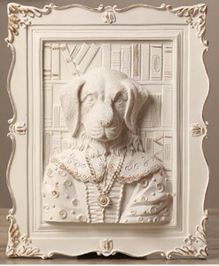 壁掛けオブジェ 肖像画風 宮廷の動物たち アンティーク調 (貴族のイヌ)