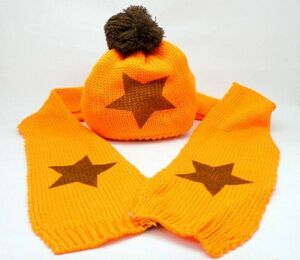  knitted cap muffler set star Mark Kids for ( orange )