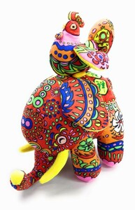 Art hand Auction Figurine stuffed animal elephant and chicken retro style floral pattern (B type), handmade works, interior, miscellaneous goods, ornament, object