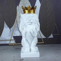 置物 王冠を被ったライオン 彫刻風 ヨーロピアン調 (ホワイト)_画像2