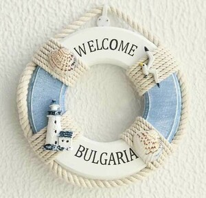  ornament objet d'art swim ring marine manner shell rope wooden WELCOME ( small size, blue )