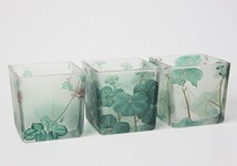 キャンドルホルダー ミニフラワーポット すりガラス風 植物のイラスト 3個セット (和風リーフ)_画像1