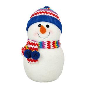 置物 人形 雪だるま 帽子とマフラー (ブルー, 大サイズ)