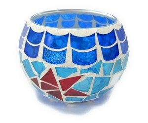 キャンドルホルダー マリン風 モザイクガラス (小サイズ)