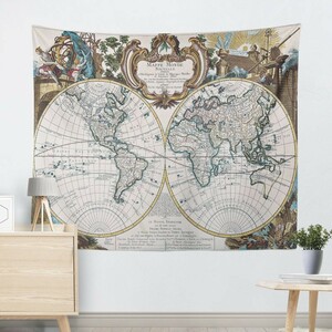 マルチカバー タペストリー テーブルクロス 世界地図 アンティーク風 (大サイズ, Cタイプ)
