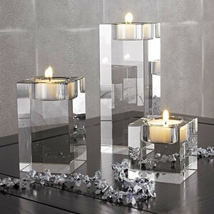  candle holder crystal glass manner beautiful transparent feeling rectangle ( large middle small 3 piece set )