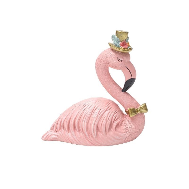 Figurine Flamingo with closed eyes, stylish decoration on head, sitting (hat, small size), Handmade items, interior, miscellaneous goods, ornament, object