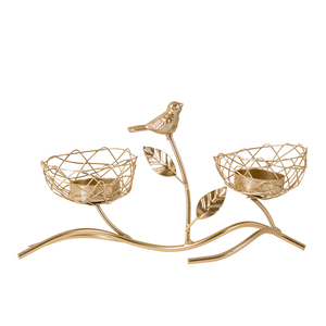 キャンドルホルダー 1羽の鳥 鳥の巣 木の葉 枝 スタイリッシュ ゴールドカラー (Aタイプ)