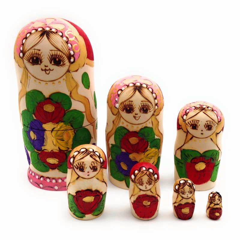 Matryoshka Figurine, Floral Pattern, Wooden, Red, Set of 7, Handmade (Type B), Interior accessories, ornament, others