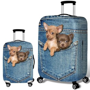  suitcase cover Denim manner. overall from face . puts out chihuahua dog print (M)