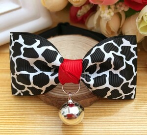  necklace cat for small dog animal pattern. ribbon bell attaching ( black )