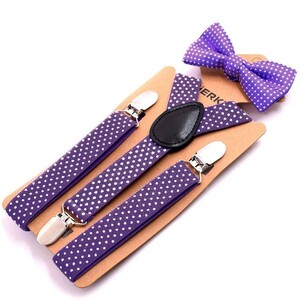  butterfly necktie & suspenders dot pattern 2 point set Kids for Y type brilliant color ( purple )